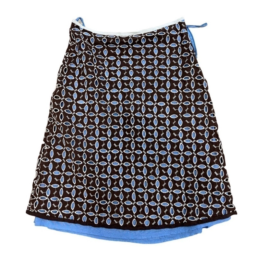 Snak for Anthropologie Brown Eyelet Over Blue Lining Midi Dress